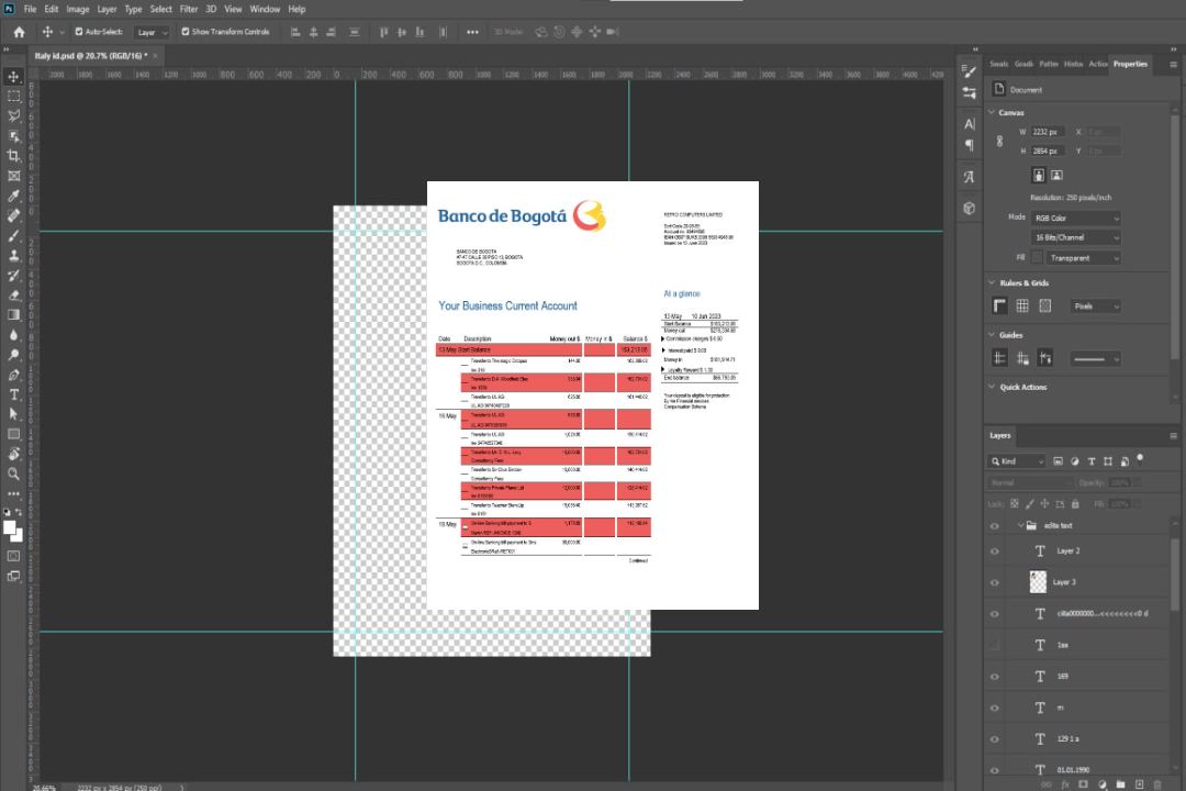 Modèle Word et PDF de relevé de compte d'entreprise de la Banco de Bogotá template